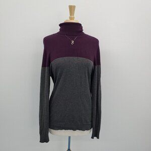 Calvin Klein Womens Color-Blocked Turtleneck Sweater Size L‎ Purple Gray Stretch